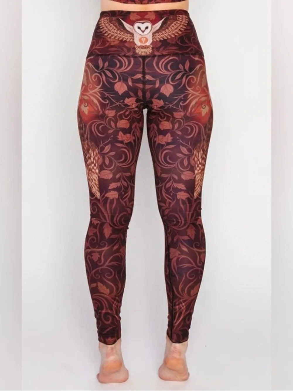 Yoga Democracy Brown and Black Owl-Print High Rise Leggings Small NWT - Picture 4 of 6